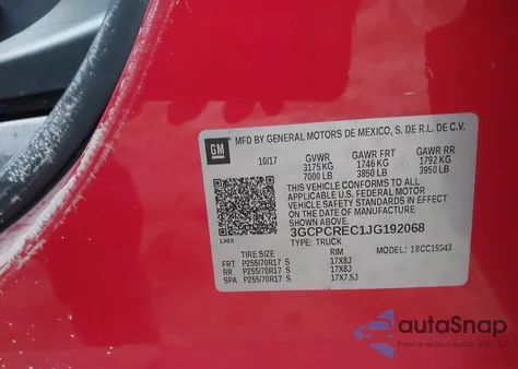 2018 Chevrolet Silverado 1500 1Lt from USA, damaged, VIN 3GCPCREC1JG192068